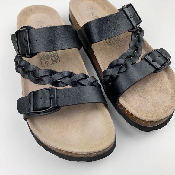 Kidmi Sandals Slip On Strappy Black Faux Leather Comfort Shoes Women's 37 US 7 - Picture 3 of 7